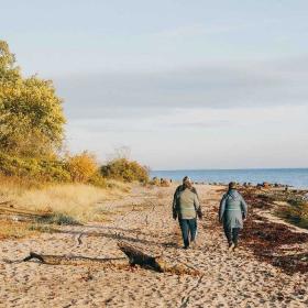Turister går tur på stranden ved Teglværksskoven